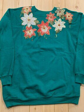 Vintage 80s Hanes Sport Floral Handmade Custom Crewneck Sweatshirt Women's XXL